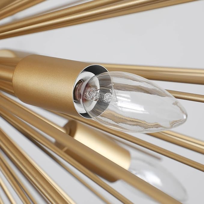 Gold Starburst Chandelier,9-Light Sputnik Chandelier Light Fixture Firework Ceiling Light for Dining Room,Bedroom,Living Room,Kitchen,Entryway,Foyer,29in
