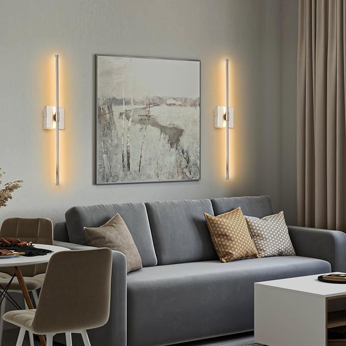 LED Wall Sconces with Remote Control, Dimmable Wall Sconces Set of 2, 5 Colors 3000K-6500K & Dimmable, Hardwire Wall Light with Timer & Night Light, LED Nickel Wall Lamps for Living Room, Bedroom