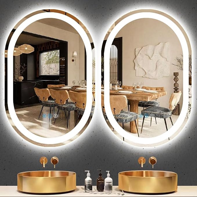 40 x 30 Inch Oval LED Bathroom Mirror with Lights 40 Inch Large Oval Lighted Vanity Mirror for Bathroom Salon Wall Horizontal/Vertical Mounted Anti-fog Smart Memory 3 Color Dimmable Front Lit