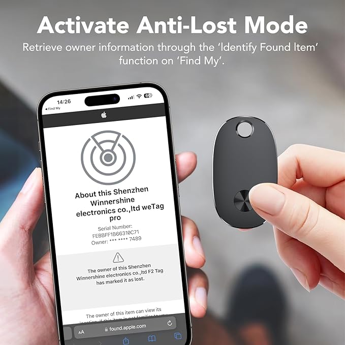 Tracker Tags-4 Pack, Bluetooth Tracker Works with Apple Find My APP (iOS Only), Keys Finder and Item Locator for Luggage, Backpack, Suitcases, Replaceable Battery, IP67 Waterproof Tracking Tag