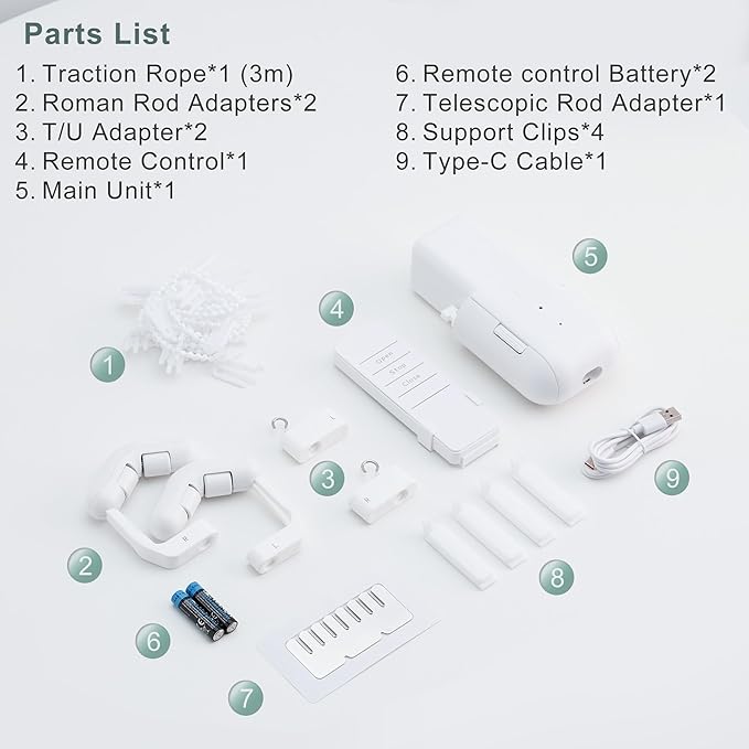 Automatic Curtain Opener Electric: Smart Remote Control Closer|Long-Lasting Battery/Type-C|No Drill for 8-40mm Roman Rods/T-Tracks & U-Rails|Quiet Motor Robot for Bedroom/living room
