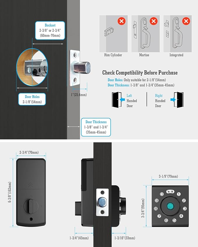 LELOUPFIDELE Smart Lock – Keyless Entry Door Lock with Keypad Deadbolt, Fingerprint & Anti-Peek Code, Compact Design, Auto-Lock, Easy Install for Home//Office (Matte Black)