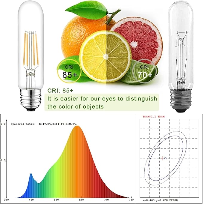 5 Inch Edison Bulb, 5000K Daylight White E26 Led Bulb 6W Dimmable, 800LM T10 T9 Clear Glass Tubular Light Bulbs, AC 120V Equal 80 Watt Bulbs for Chandelier Pendant Wall Light - 4Pack