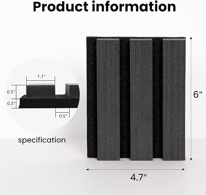 Sample Wood Salt Acoustic Wall Panels, Soundproof Wooden Wall Panels, 3D Fluted Sound Absorbing Panel, Dark Gray, Sample Pack