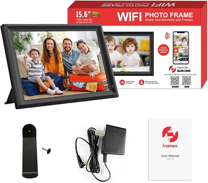 Frameo 15.6 Inch Large Digital Photo Frame, Digital Picture Frame WiFi, IPS HD Touch Screen, 32GB Storage, Photo Frame with Auto-Rotate Instant Share Photo/Video Sharing via Frameo App, Gift for Mom
