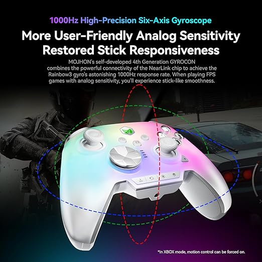 BIGBIG WON Rainbow 3 Wireless Controller 2000Hz Polling Rate Capacitive Joystick 16 Mechanical Keys 14 Custom RGB Lights 6-Axis Gyro Sensor Switchable Hall/Micro-switch Trigger 3.5mm Audio Jack Gamepad for PC/Switch2/iOS/Android