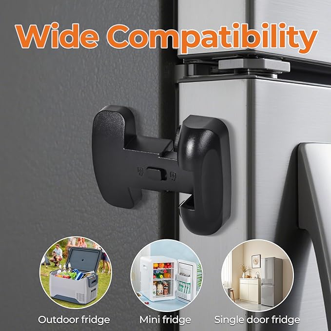 Refrigerator Fridge Door Lock for Kids Child Safety Locks for Doors Freezer Door Lock Easy to Install Keep Door Closed Child Proof Refrigerator,Freezer Door Lock 2 Pack, Black