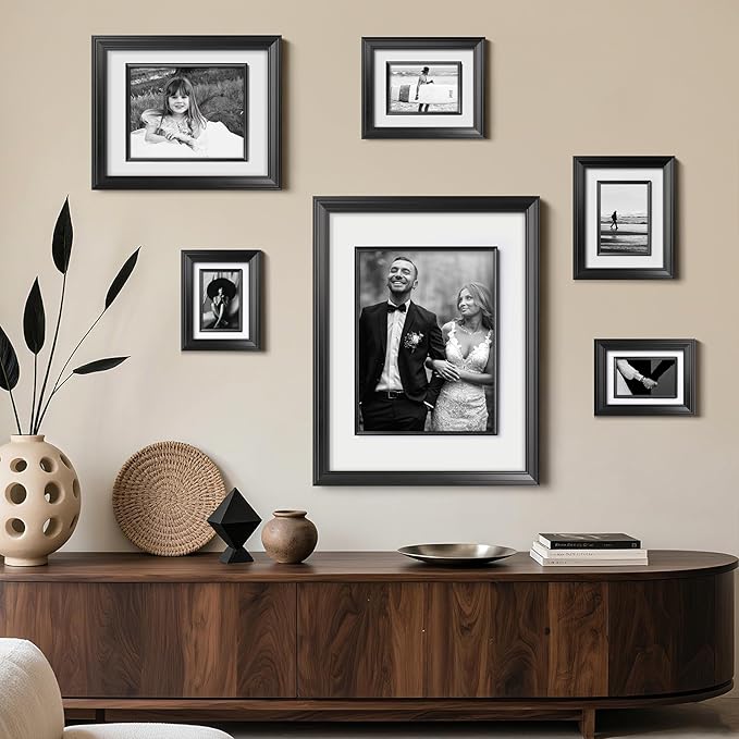 Yaetm 16x20 Black Picture Frame with Decorative Inner Frame & Tempered Glass, Display 11x14 Photos with Mat on Wall - Portrait or Landscape - Ideal for Office & Home Décor (Black, 2 Pack)
