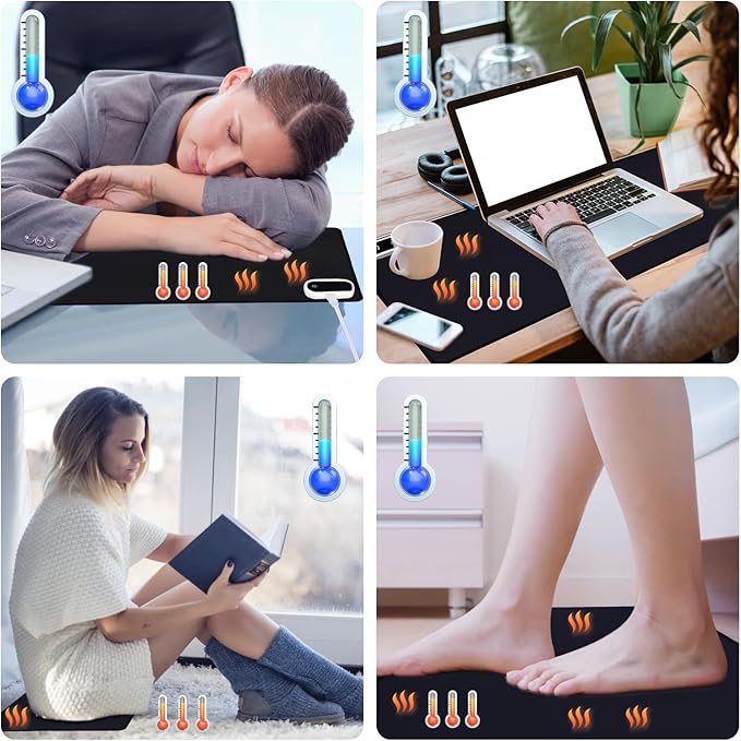 Heated Desk Pad and Mouse Pad (Large 31.5x13 Inch) - 5-Temperature Settings with 4H Auto Off, Fast Warm-Up Electric Office Mat for Home, Work & Gaming (Dark Gray)