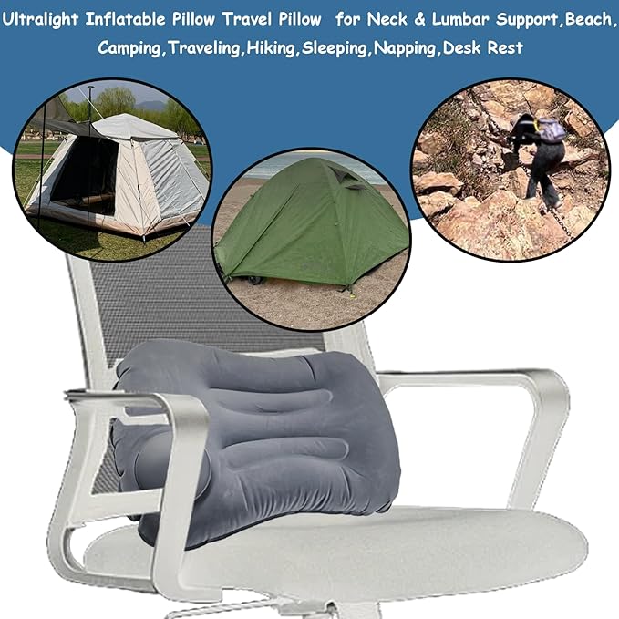 2 Pack 17 in Ultralight Inflatable Pillow Travel Pillow,Camping Pillow for Neck & Lumbar Support,Beach,Camping,Traveling,Hiking,Napping,Desk Rest(Gray)