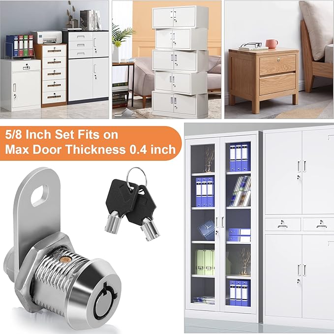 Cam Locks RV Storage Lock Keyed Alike,5/8" Cylinder Fits on 3/8" Max Door Thickness, RV Compartment, Camper, Trailer, Vending Machine Replacement Set with 16 Keys, Chrome Finish(8, 5/8 Inch)