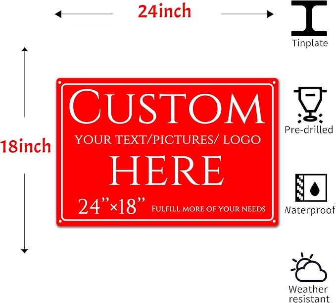 Custom Sign, personalized metal sign,Aluminum Weatherproof Metal Sign Multiple Sizes, Reflective,Customize for Office, Business, Workplace, factories, roads, fields, parks, safety tips(24 * 18 Inch)
