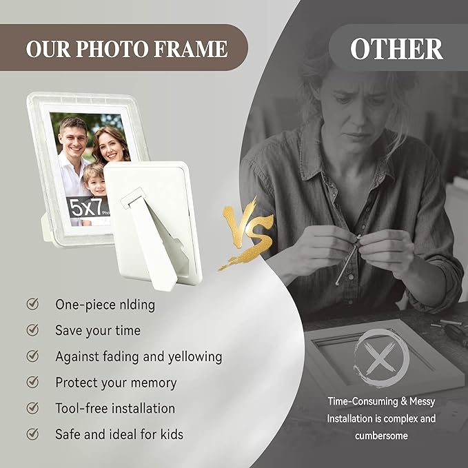 5x7 Picture Frame, Clear Acrylic Photo Frame with White Mat for 4x6 Photos, One-Piece Shatterproof Tool-Free Design, UV-Resistant Waterproof Tabletop Frame for Home Office Decor with 10-Year Warranty