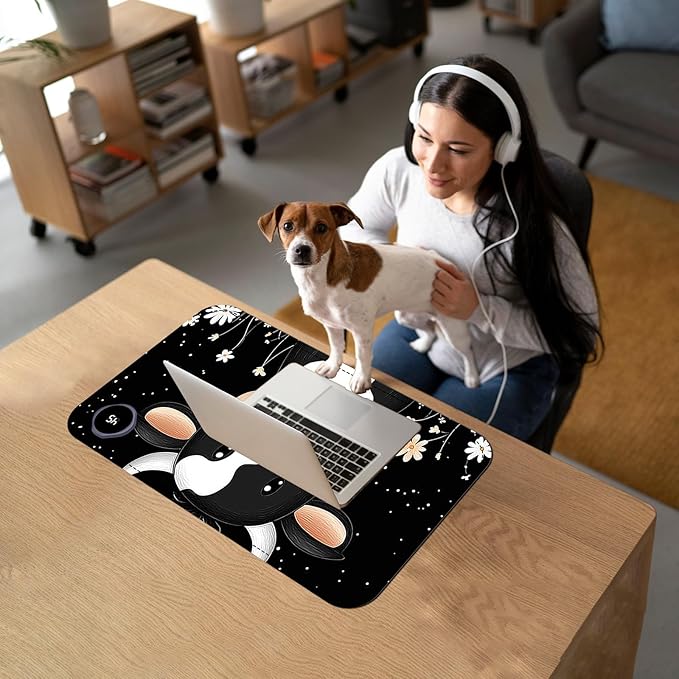 Heated Mouse Pad with 3 Temperature Settings(104°F–122°F),Large 24x14.2 Inch PU Leather Heated Desk Mat,Waterproof Warming Pad for Office,Gaming & Cold Hands Relief,Cute Black White Cow