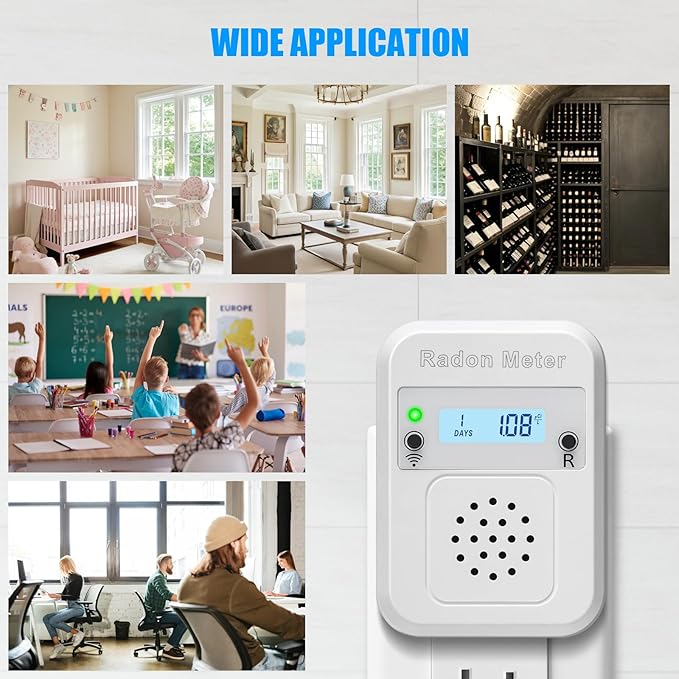 WiFi Home Radon Detector, Portable Radon Meter with Real-Time Short & Long-Term Monitoring, Plug-in Design, Instant Alerts & App Control