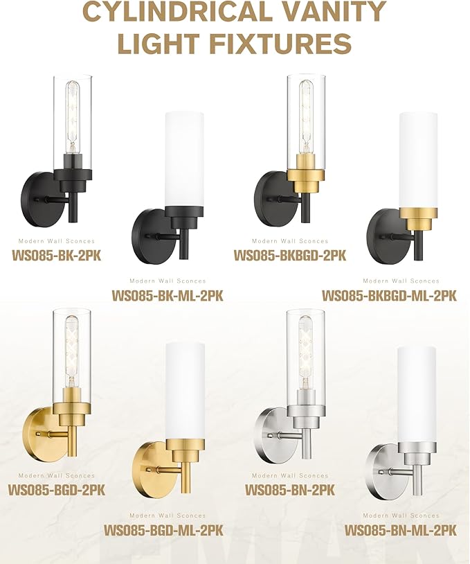 Emak Brushed Nickel Wall Sconce Light, Modern Bathroom Light Fixtures with Clear Glass Shade, 1 Light Wall Lights for Bedroom, Bathroom, Living Room, WS085-BN