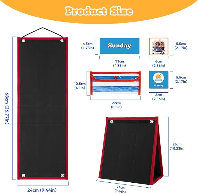 Visual Schedule for Kids Chore Chart,2 in 1 Daily Schedule Board Routine Pocket Chart Cards for Toddlers,Autism Learning Materials Tool Wall Planner for Home School with 103 Cards (Black)