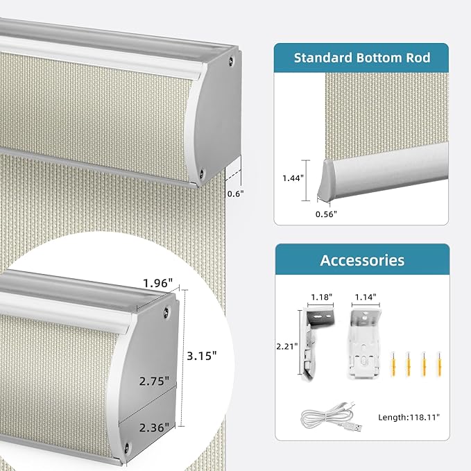 SmartWings Motorized Roller Shades 5% Openness Work with Homekit, Alexa SmartThings Google, Zigbee Motor Smart Blinds for Windows, Cordless Remote Window Shades, Rechargeable, Customized, White Linen
