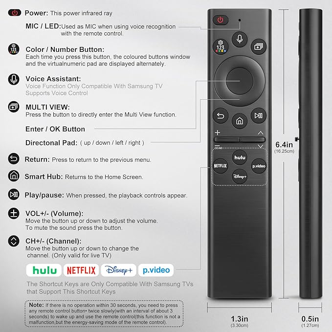 for Samsung-Smart-TV-Remote-Control-Replacement,Universal Remote for 2019 2025 Samsung Frame Curved Crystal Smart TVs, with Voice Control