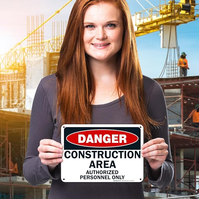 Danger Construction Area Sign, Authorized Personnel Only Sign, 10x7 Inches, Rust Free .040 Aluminum, Fade Resistant, Made in USA