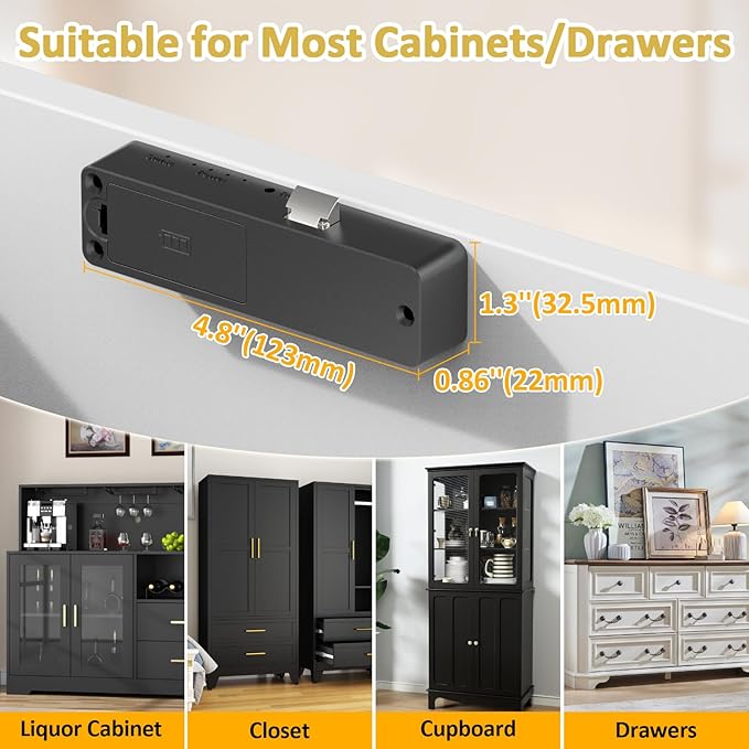 Bestkid Cabinet Lock NFC RFID Card Slim Hidden Drawer Lock for Child Safety Liquor File Kitchen Pantry Furniture Double-Layer Drawer No Drilling Required Black