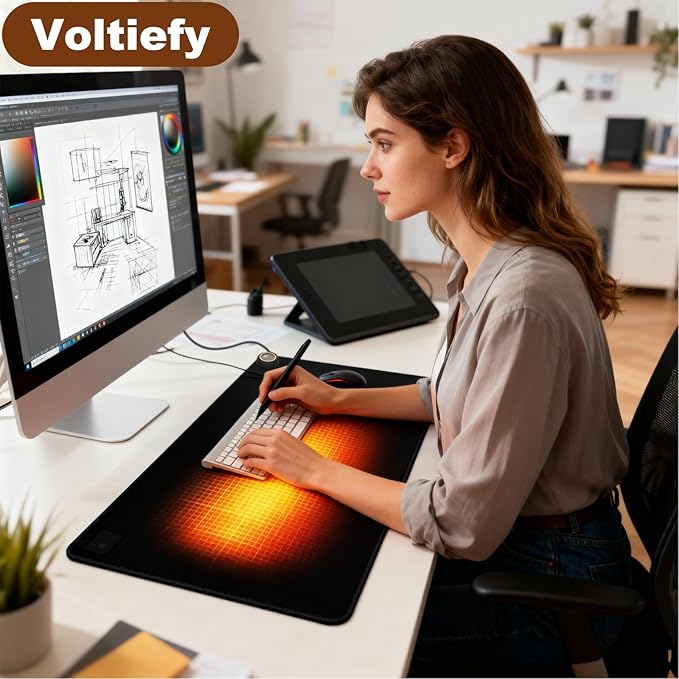 Heated Desk Pad - 31.5" x 13" Heated Mouse Pad 5 Heat Levels & 3 Hours Auto Shut-Off Waterproof & Leakage-Proof PU Heated Desk Mat for Home Office & Gaming(Black)