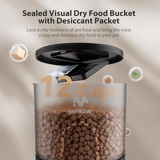 IMIPAW Automatic Cat Feeder with Camera, 1080P HD AI Pet Recognition Recording, 5G WiFi APP Remote Control, Timed Programmable Food Dispenser, Two-Way Audio, with Night Vision Function and Desiccant