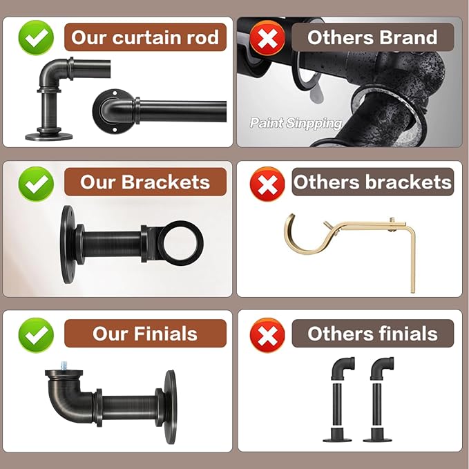 Industrial Curtain Rods 18 to 88 in,Wrap Around Rods, Adjustable Curtain Pole,1 in Diameter Pipe Wall or Ceiling Mounted,for Living Room(Antique Nickel 18” to 88”)