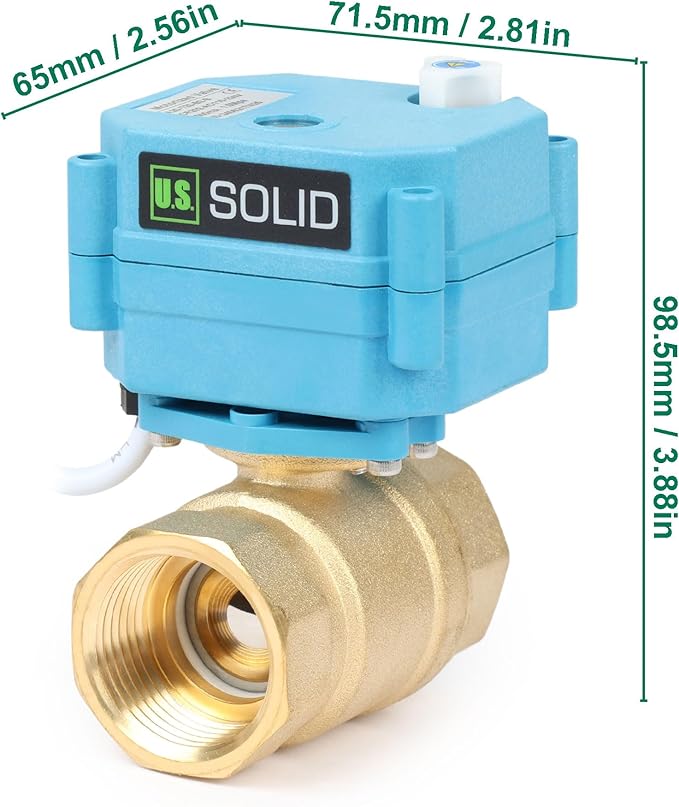 U.S. Solid Motorized Ball Valve - IP67 1inch Brass Ball Valve 110-230V with Waterproof Cover, Full Port, 2 Wire Auto Return, Normally Closed