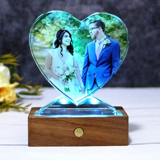 FANF&YKPY Personalized Crystal Custom Color Pictures - Heart-shaped Crystal Photo Frame, Birthdays, gift for her, Wedding Gifts, for Girlfriends, Husbands,Wife,Friends,Parents