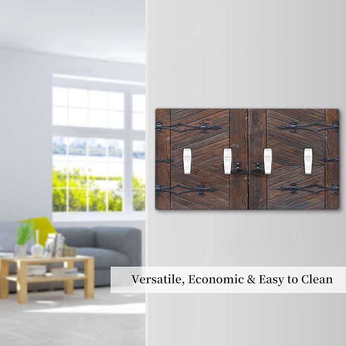 Decorative Light Switch Plate Covers Vintage Brown Wood Barn Door 4 Gang Light Switch Cover Quad Toggle Wall Plate Outlet Covers for Farmhouse Home Decor