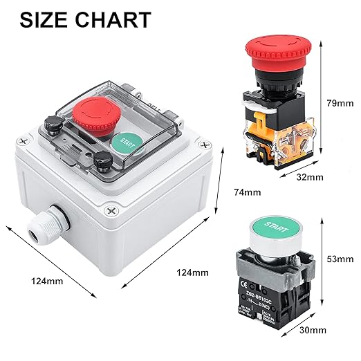 IP67 Outdoor Waterproof Box 2 Push Button (Letter) Emergency Stop Button Momentary Push Button Button with Protective Cover Anti-misoperation Switch(AC/DC 6A-110V/3A-240V/2.5A-380V)