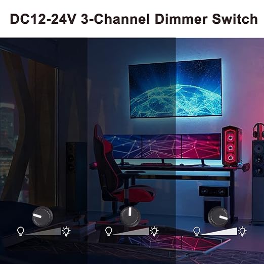 MEIRIYFA RGB LED Light Dimmer Knob Controller Switch,DC12-24V 3‑Channel Brightness Adjust Intelligently for Multi-Color LED Light Strip