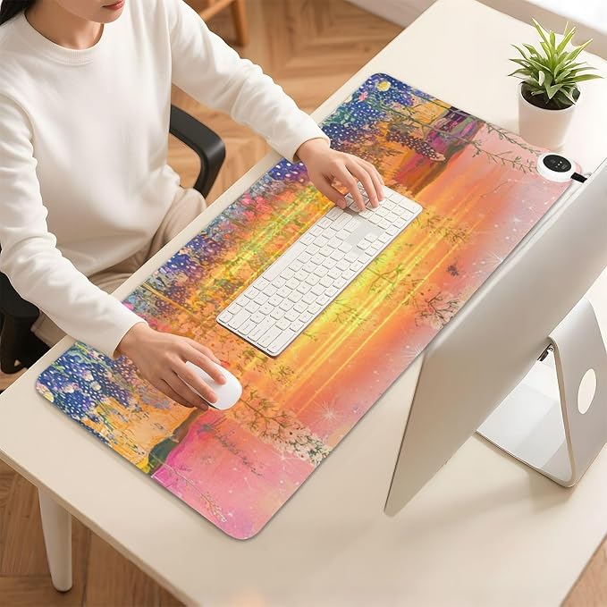Heated Desk Pad Mouse Pad 31.5x13 Inch PU Leather Desk Mat with 3 Heat Levels Large Mouse Gaming Computer Laptop Mat Bluebonnet Blue Star Network