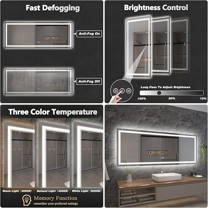 LED Bathroom Mirror with Lights, Wall Mirrors