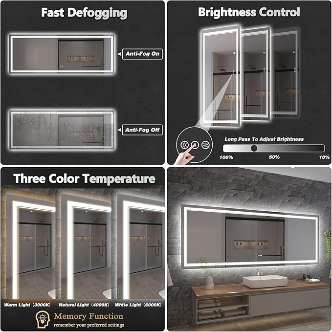 LED Bathroom Mirror with Lights, Wall Mirrors