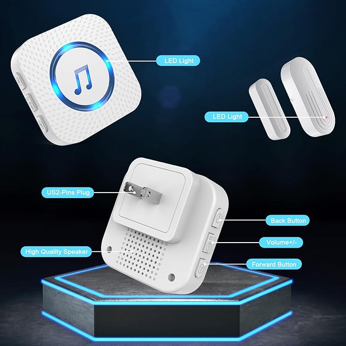 SanJie Door Sensor Chime for Door Opens, Door Entry Chime for Business/Home/Office/Store,500 FT Range,26 Chimes 5 Adjustable Volume Door Ringer Alert 3 Sensors + 1 Receivers