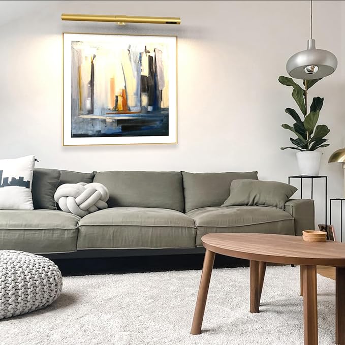 19.7inch Battery Operated Wireless Picture Light,Remote Control Painting Display Lights, Rechargeable Wall Lights with Three Modes and Power Display for Art Frame (Gold-2set)