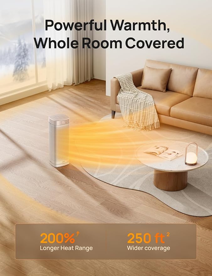 DREO Space Heaters for Indoor Use, Fast Heating Portable Heaters with Remote, Large PTC Ceramic Electric for Bedroom, 12H Timer, 70ยฐ Oscillation, Overheat Protection, 1500W Safety Heat for Home Office