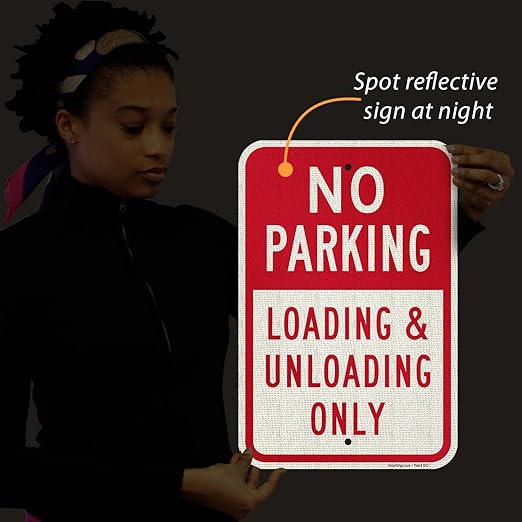 SmartSign (Pack of 2) 18 x 12 inch "No Parking - Loading And Unloading Only" Sign, 120 mil Thick Aluminum Composite (ACM), Engineer Grade Reflective Material, Red and White, Made in USA