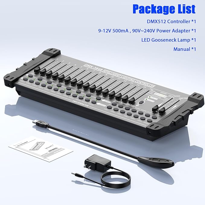 DJ Controller 384CH Fog DMX-512 DJ Controller Support 30 Banks 8 Scenes 24 fixtures Stage Lighting Console for Program Editing of DJ Lights Show Bar Club Live