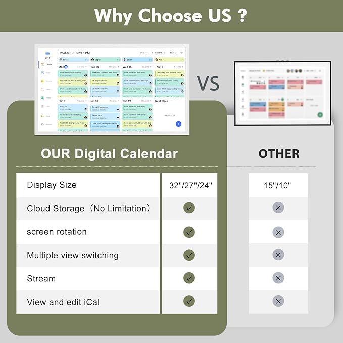 27" Smart Digital Calendar for-Family-Business-Schedules - 1920 x 1080 IPS Full HD Touch Screen Wall Mounted Electronic Calendar, Auto-Sync Google iCloud Outlook Calendars, Christmas Gift for Mom Dad