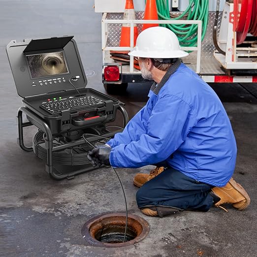 Sanyipace Sewer Camera 131FT/40M with 512Hz Transmitter, Self-Leveling, Distance Counter, Plumbing Inspection Camera with Microphone Speaker Audio Video Record, 16GB TF Card, Pipe Pulley (7mm Cable)