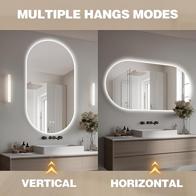 51" x 27" Oval LED Mirror for Bathroom, Backlit Vanity Mirror with Lights, Frameless Smart Wall Mirror, 3 Colors Stepless Dimmable, Anti-Fog, Shatterproof, Memory, CRI95+(Horizontal/Vertical)
