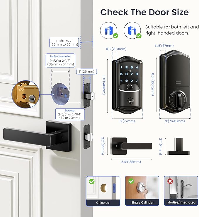 Veise VE027-L Built-in WiFi Smart Door Lock with Lever Handle Set, Fingerprint keyless Entry Door Lock, App Remote Control, Electronic Digital Keypad Deadbolt for Front Door, Auto Lock, Matte Black