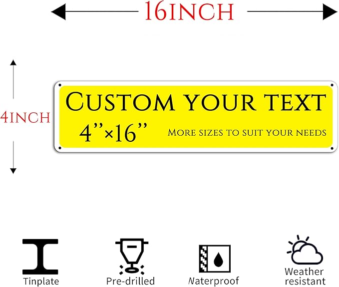 Custom Sign,street signs customized,Aluminum Weatherproof Metal Sign Multiple Sizes, Customize for Shops, hotels, floor, Business, Workplace, office, Home, Delivery Signs(4 * 16 Inch)