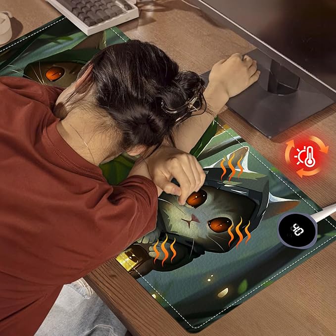 Heated Mouse Pad, Warm Desk Pad, Keyboard Mat 31.5 x 13 Inch Intelligent Fast Heating, 3 Speed Adjustable, Timed Auto Power Off for Game Office Home,3 Cat Apostles Carrying Lanterns