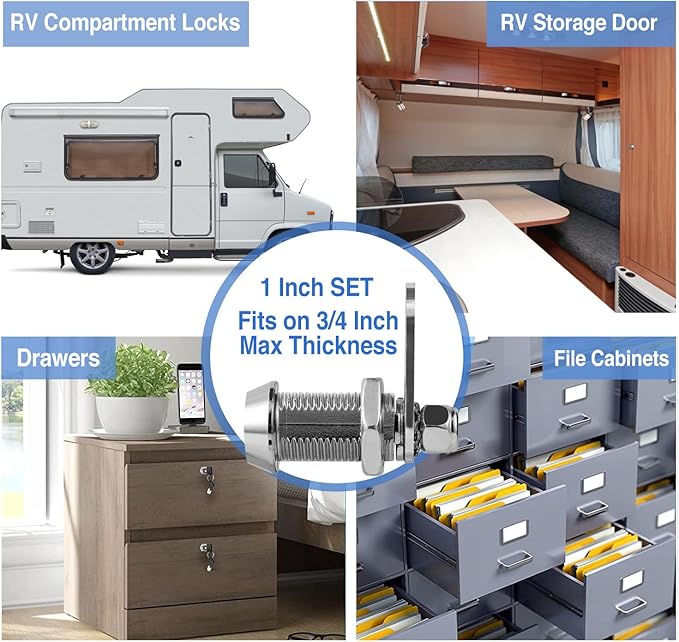 Cam Locks RV Storage Keyed Alike, 1" Fits on 3/4" Max Door Thickness, Compartment Locks for Camper Trailer Cabinet With Keys (1 Inch 2 Pack)