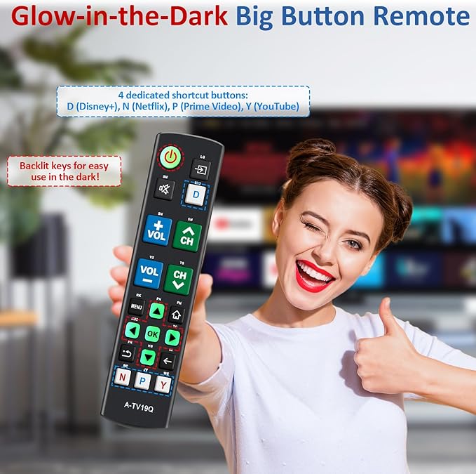 Universal Big Button TV Remote Replacement, Compatible with All Samsung/VIZIO/LG/Sony/Philips Smart TVs and More