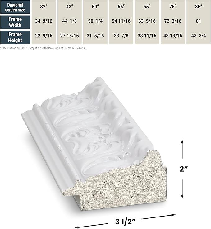 Tuscan Gloss White 55" Premiere Deco TV Frame - Compatible ONLY with Samsung The Frame TVs (Fits 2021-2025, LS03A, LS03B, LS03C, LS03D, LS03FA)